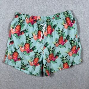 Chubbies Mens Pineapple Floral Swim Trunks Teal Blue 5.5 Inch Inseam Size Large